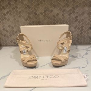 Jimmy Choo Lucia Patent Leather Nude Wedge